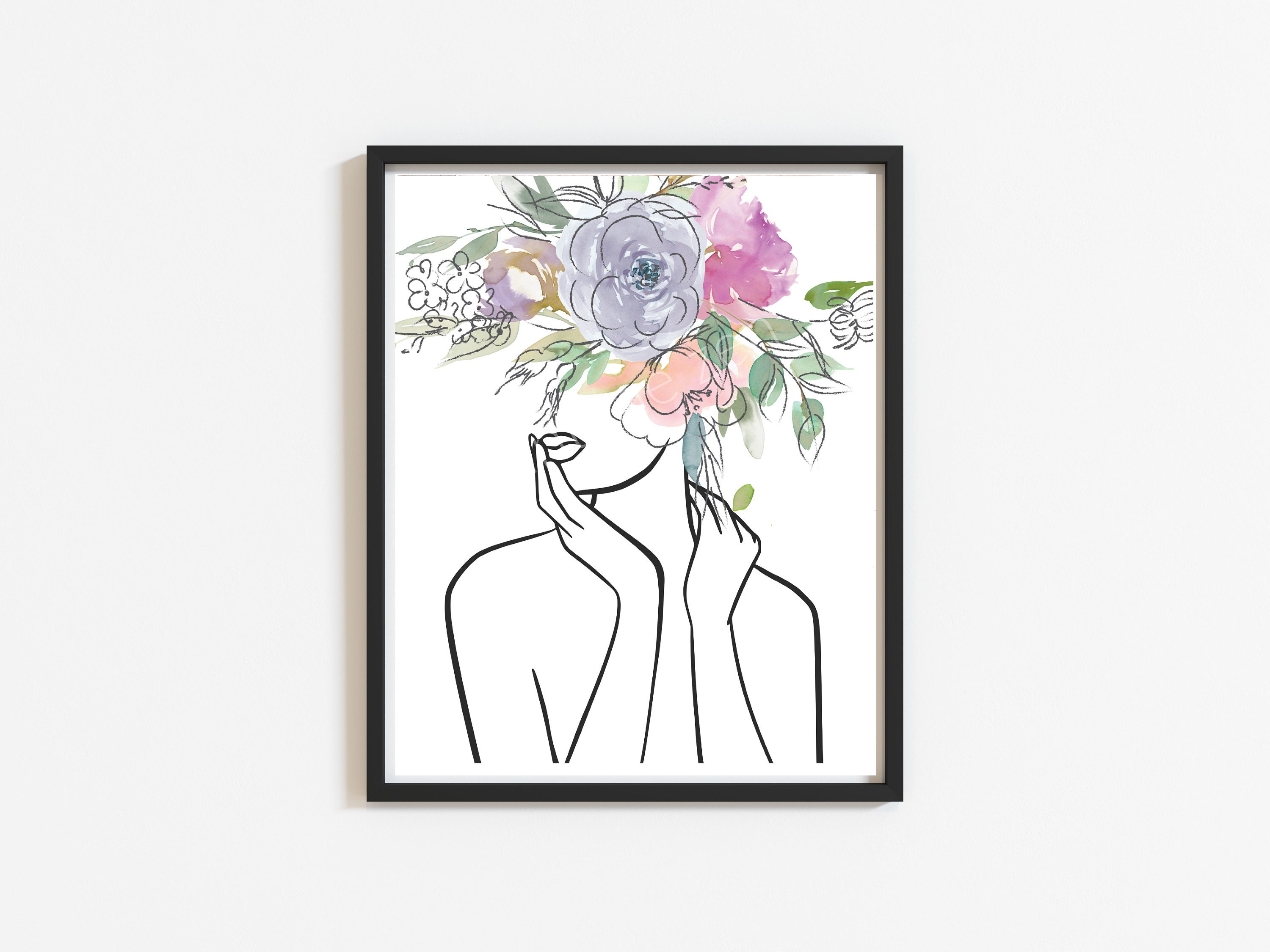 Flower Head Art Set of 3 Prints Female Face Line Art Boho Etsy