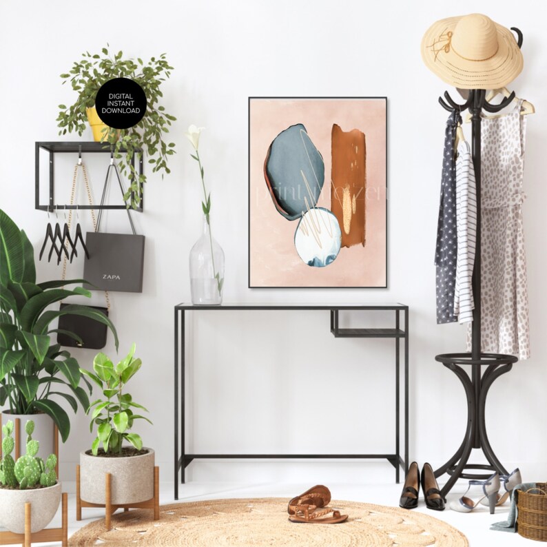 Abstract Wall Art Print Modern Bedroom Art Printable Terra Cotta Blue Watercolor Geometric Shapes Scandi Living Room Home Decor Blush Art Collectibles Prints Saherflow Com