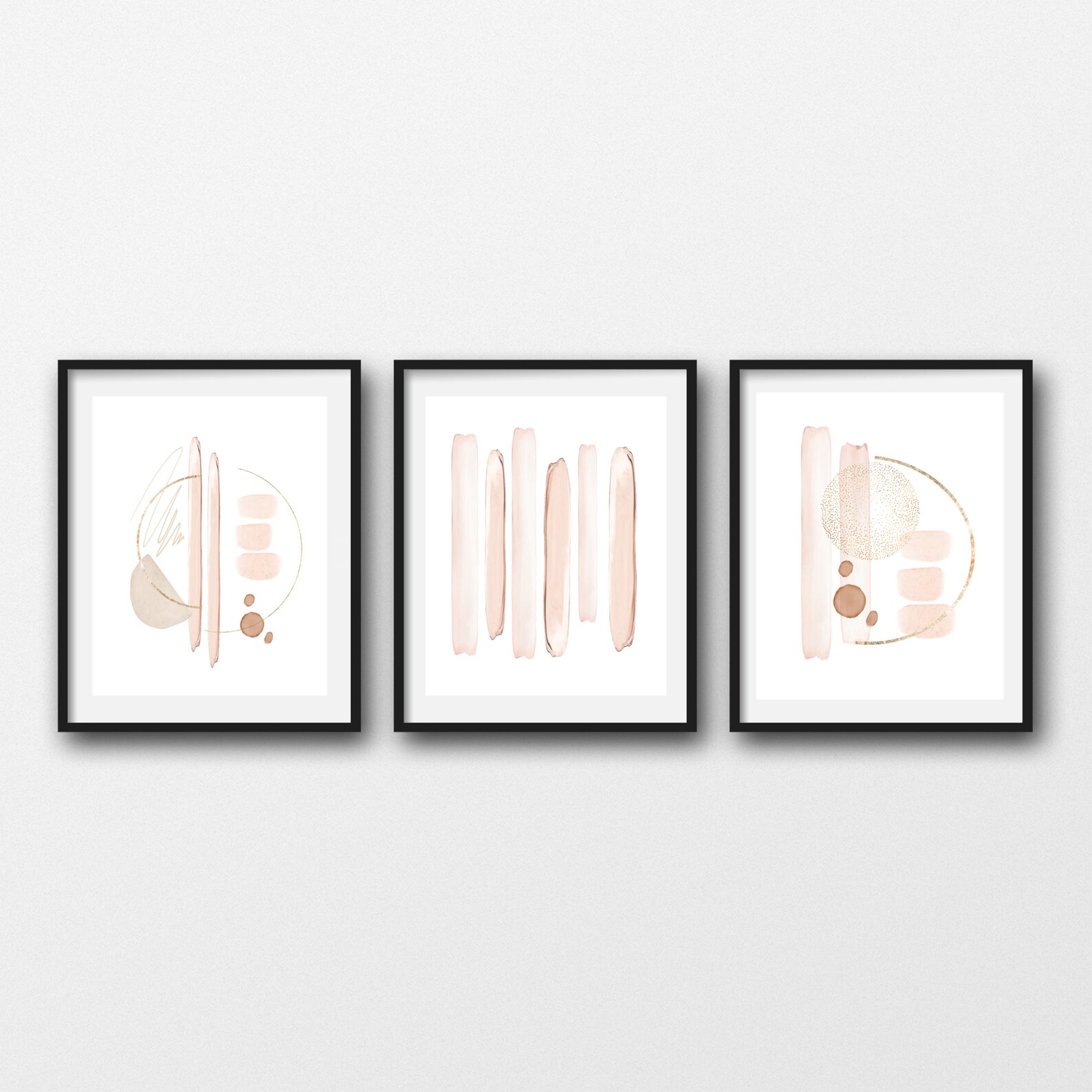 Blush Pink Wall Prints Set of 3 Abstract Watercolor Art Etsy