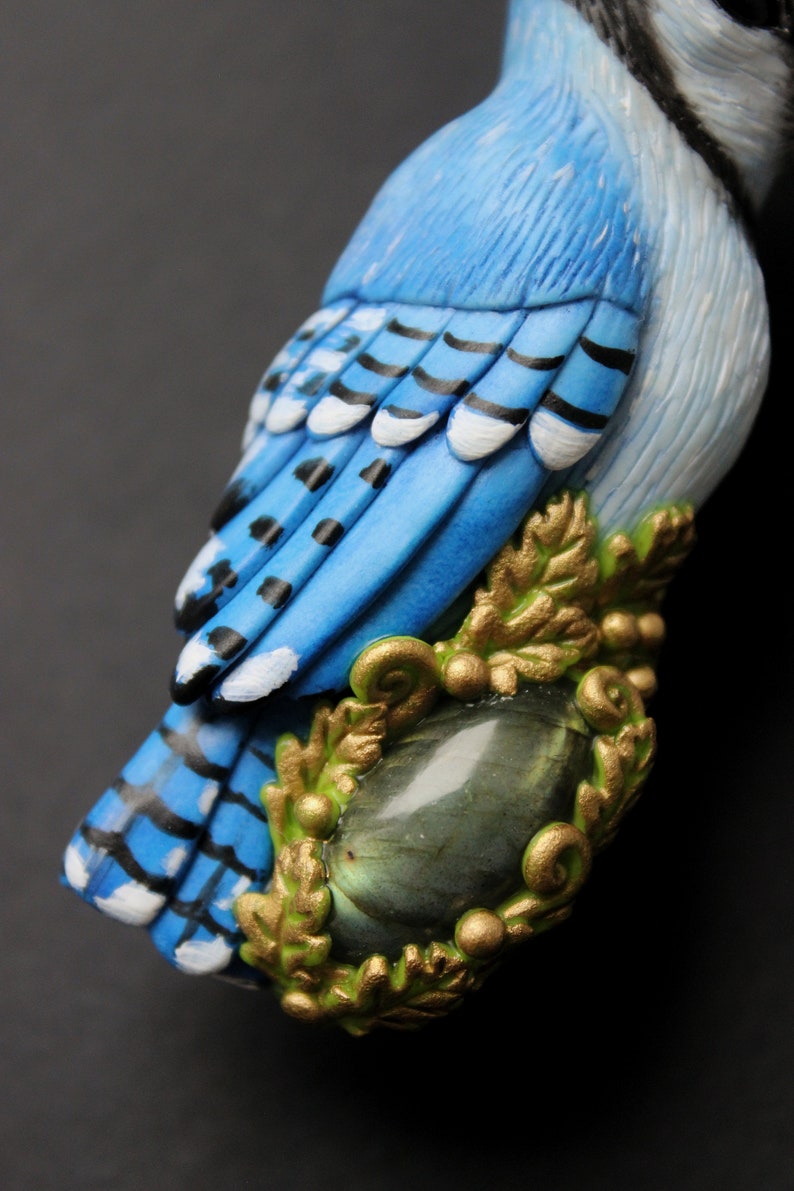 Blue Jay Necklace Pendant With Blue Bird Jewelry With Labradorite