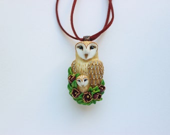 Owl pendant Mom with owlet Owl necklace with baby Original gift for your mother Owls jewelry Barn owl Nature jewelry Gift mother in law