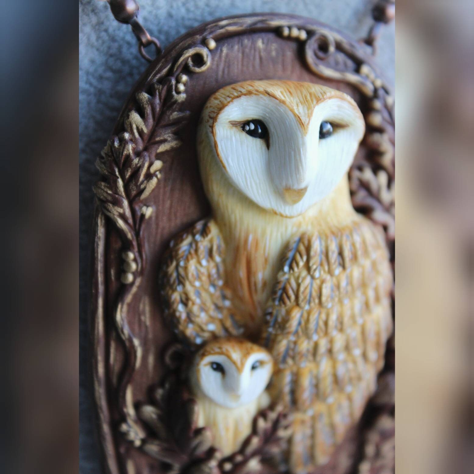 Owl Jewelry Necklace Pendant With Barn Owls Bird Necklace With