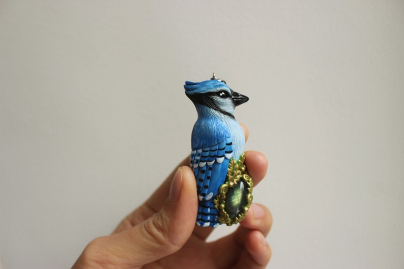 Blue Jay Necklace Pendant With Blue Bird Jewelry With Labradorite