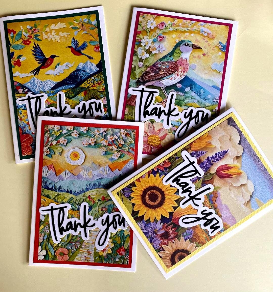 Handmade Set of Cards X 4 - Thank You - Etsy Australia