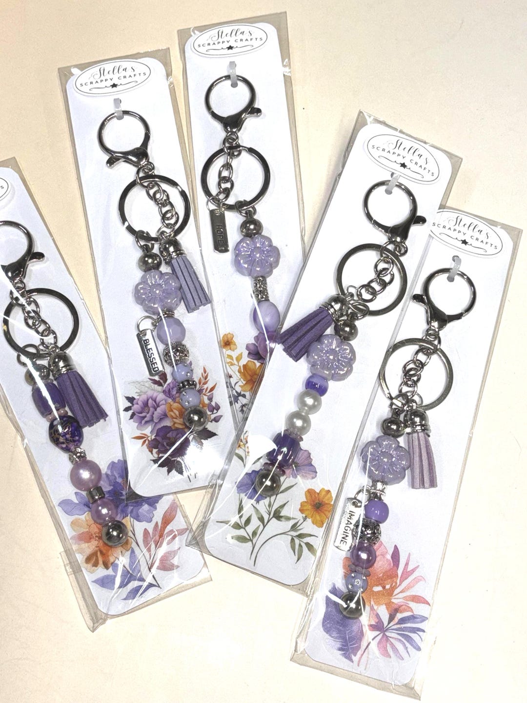 Dangle Chain Keychain Beaded Silver Key Chain Dangle - Purple - Etsy