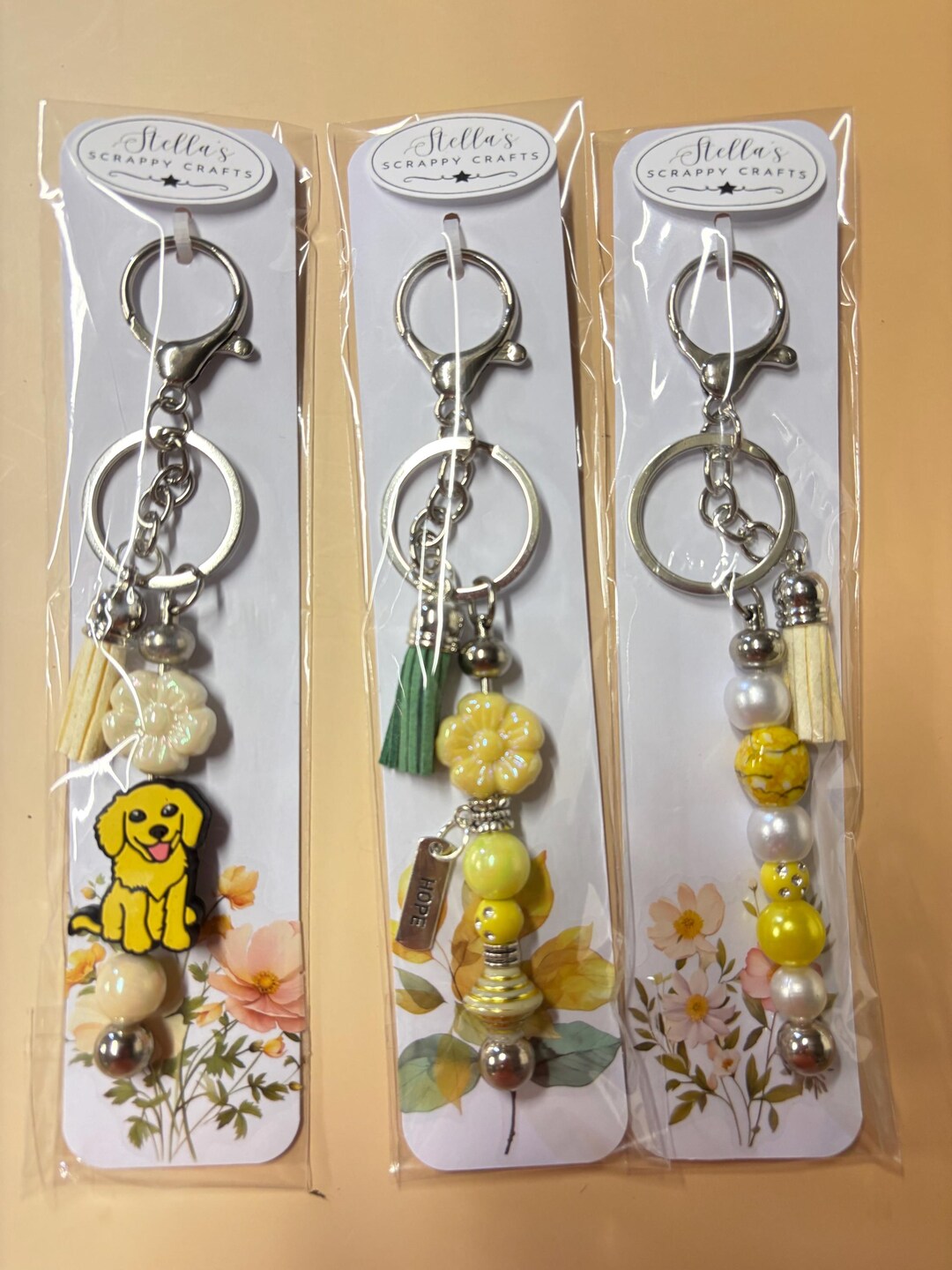 Dangle Chain Keychain Beaded Silver Key Chain Dangle - Yellow - Etsy