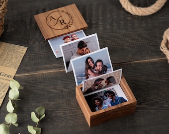 Personalized Anniversary Gift for him, Pull up photo personalized wooden box, Gift for Her, Wedding gift, Valentines Day gift