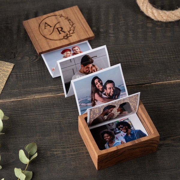 Personalized Anniversary Gift for him, Pull up photo personalized wooden box, Gift for Her, Wedding gift, Valentines Day gift