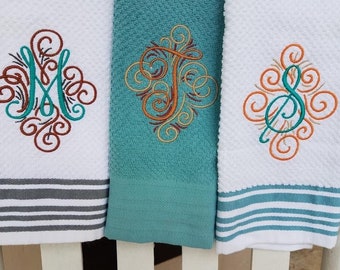 Custom Made Embroidered Monogrammed Kitchen Hand Towel, Monogrammed Hand Towel, Custom Embroidered Towel, Hand Towels Made to Order.