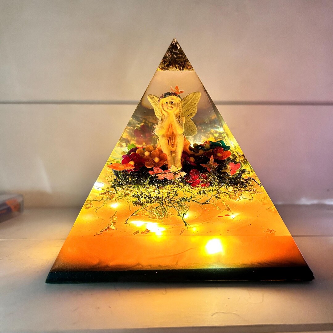 Lighted Fairy Garden in Resin Pyramid, Boho Miniature Fairy Nightlight ...