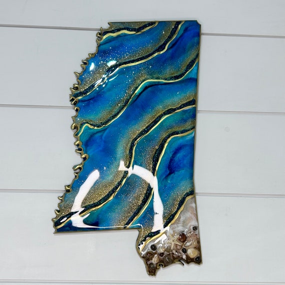 Resin Mississippi Wall Hanging on Wood Colored Resin and 