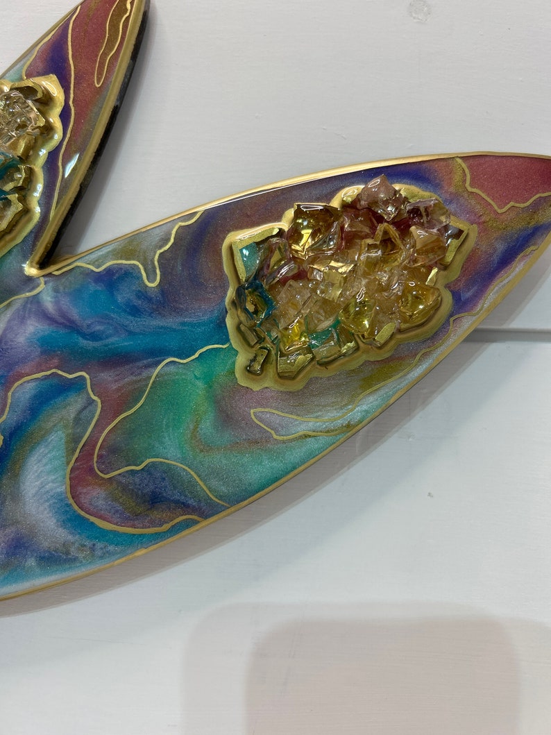 Resin Hummingbird Wall Hanging on Wood, Colorful Resin and Crushed