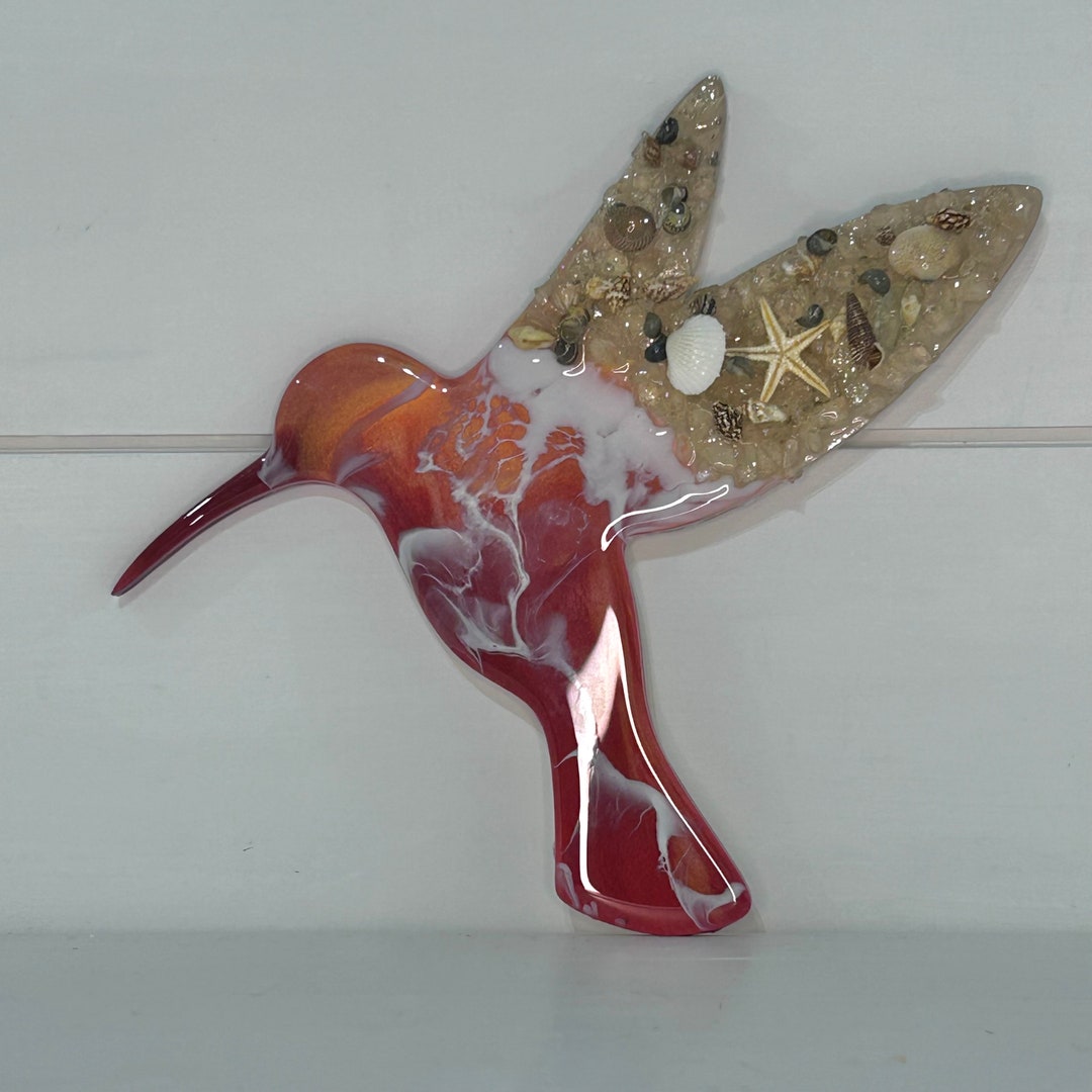 Resin Beach Hummingbird Wall Hanging on Wood Colorful Resin Etsy