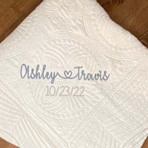 Wedding Quilt, Custom Embroidered New Couple Gift, Heirloom Vintage Style Lap Size, Wedding, Bridal Shower, Anniversary, Gift Idea 50” x 60”