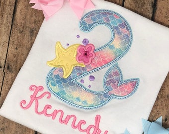 Mermaid Tail Birthday Shirt Applique Birthday Tee Shirt or Bodysuit 1 2 3 4 5 6 7 8 9