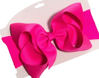 Boutique Neon PINK Fluorescent Pink Big Bow Neon Pink Headband Headwrap Neon Hairbow Baby Bow Infant Bow Toddler Bow Big Girl Bow