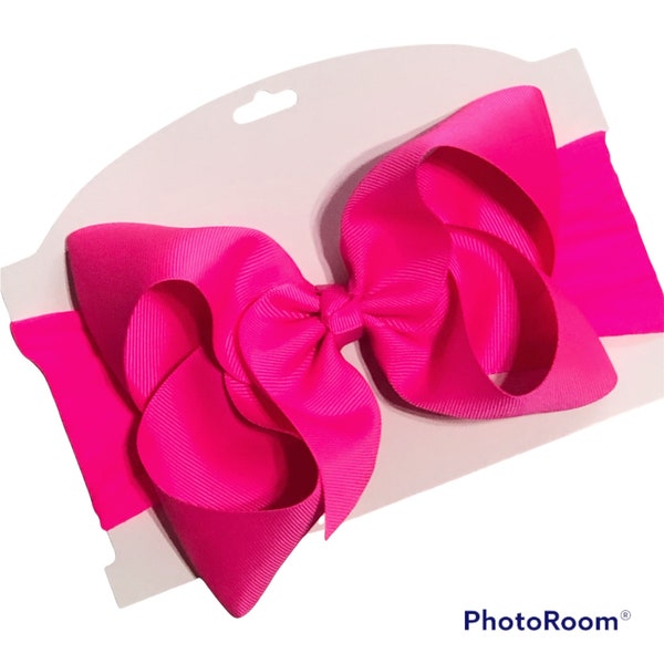Boutique Neon PINK Fluorescent Pink Big Bow Neon Pink Headband Headwrap Neon Hairbow Baby Bow Infant Bow Toddler Bow Big Girl Bow