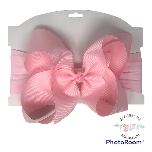 Boutique LIGHT PINK Valentines Easter Big Bow Headband Headwrap Hair Bow Infant Toddler Big Girl