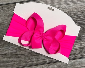 Boutique 4 inch Neon PINK Fluorescent Pink Big Bow Neon Pink Headband Headwrap Neon Hairbow Baby Bow Infant Bow Toddler Bow Big Girl Bow