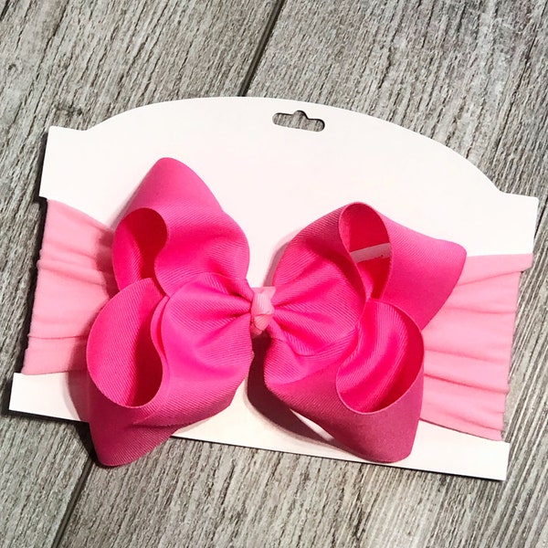 Boutique HOT Pink and PINK Valentines Easter Big Bow Headband Headwrap Hair Bow Infant Toddler Big Girl