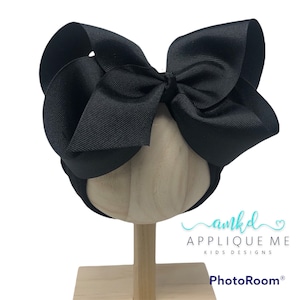 Boutique BLACK Big Bow Headband Headwrap 5-6 inch Hair Bow Infant Toddler Big Girl Nylon HEADBAND Nylon Headwrap