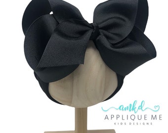 Boutique BLACK Big Bow Headband Headwrap 5-6 inch Hair Bow Infant Toddler Big Girl Nylon HEADBAND Nylon Headwrap