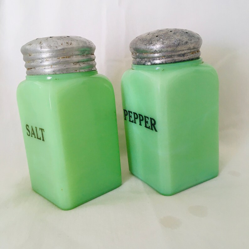 VINTAGE Jadeite salt and pepper shakers Etsy