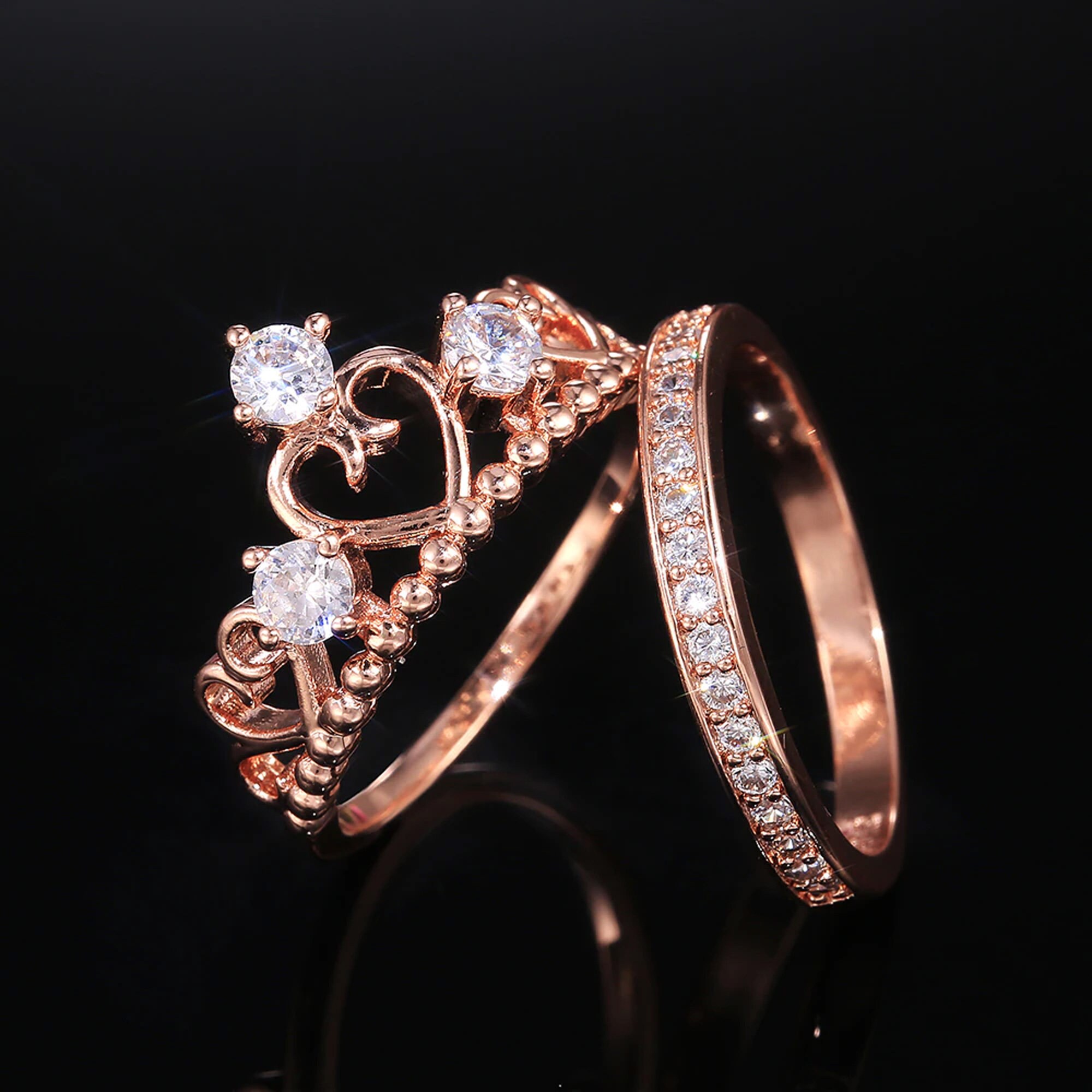 Luxury 3 Pcs Ring Sets For Women Rose Gold Filled Champagne Crystal Zircon  Wedding Engagement Ring Size 6-10 Distribution - Rings - AliExpress