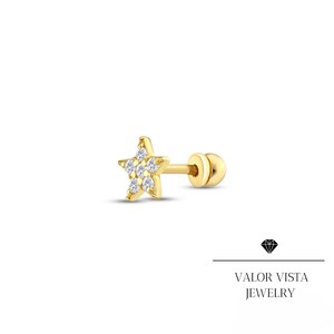 Piercing de hélice de diamante em forma de estrela de ouro 14K, brinco de cartilagem, brinco delicado de diamante, piercing de concha, tragus, lóbulo, joia minimalista