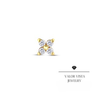 Pendiente de hélice con flor de diamante en oro de 14 k • Delicada perforación de cartílago • Pendiente de botón con diamante natural • Joyería de oro de 14 k para la parte superior de la oreja