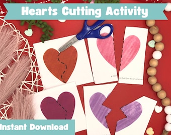 Cutting Activities, February Activity for Kids, Preschool Printable, Fine Motor Activity, Cutting Practice, Valentine's Day, Heart Puzzle