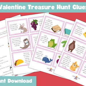 Valentine&#39;s Day Scavenger Hunt, Treasure Hunt Clues, Printable Activity for Kids, Valentine&#39;s Day Gift, February Game, Valentine Cards