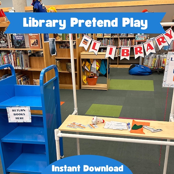 Activité préscolaire pour faire semblant de jouer à la bibliothèque (PDF imprimable)