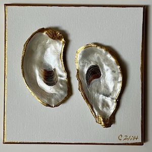 Oyster Shell Art, Nautical Beach Themed Gifts, Tiny Canvas Art, Lowcountry Art, Ocean Decor, Coastal Chic, Beach House Decor, Original Art