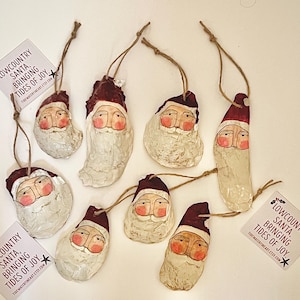 Hand-Finished Santa Oyster Shell Ornament – Vintage Looking Coastal Christmas Décor, Stocking Stuffer Gift