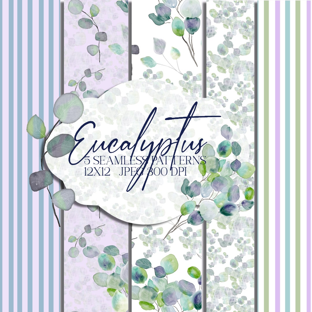 Seamless Patterns Digital Paper Eucalyptus Seamless Patterns Watercolor ...