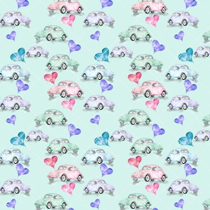 Seamless Pattern Käfer Retro Auto 4000x4000 300 dpi Digitales Papier