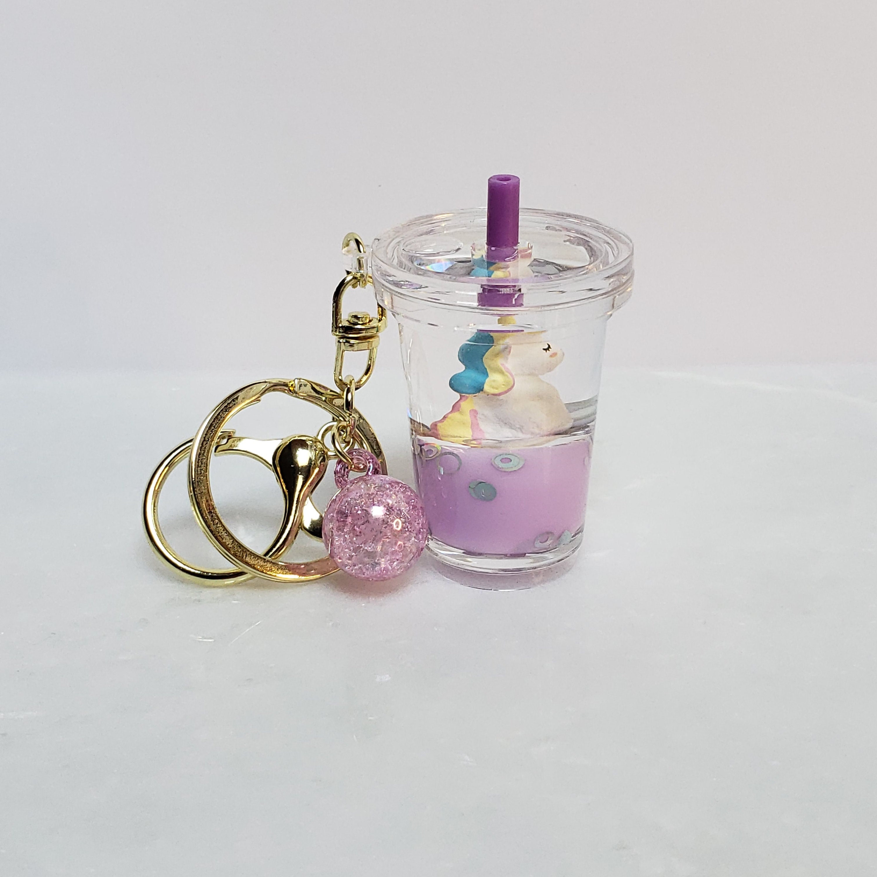 Starfish Quicksand Oil Milk Tea Cup Resin Keychain Acrylic Liquid