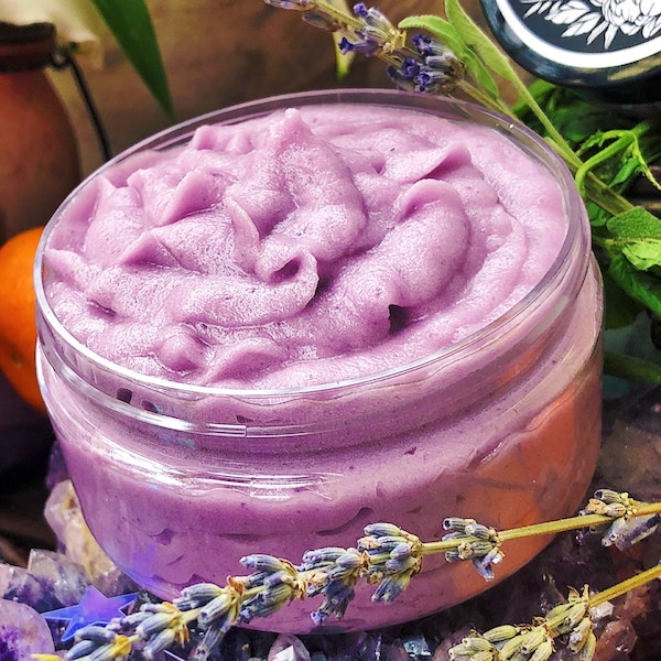 Moonbeams ~ Amethyst Sugar Scrub,Whipped Sugar Scrub,Body Polish,Handmade Skincare,Exfoliator,Skincare Gifts,Self Care, Natural,Crystals