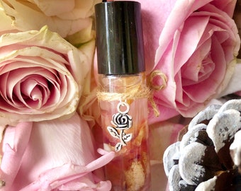 Rose essential oil,Rollerball,Fragrance,Perfume Gift for her,Ritual Oil,Crystal Infused,Anointing,Apothecary,Aromatherapy