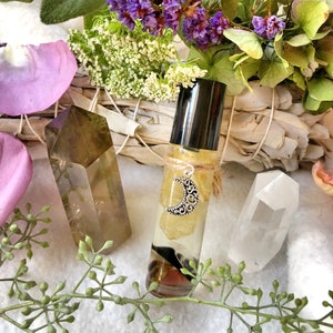 White Witch Essential Oil Perfume,Crystal Infused,Floral,Handmade,Wicca,Anointing Oil,Rollerball Perfume Oil,Apothecary,Aromatherapy image 1