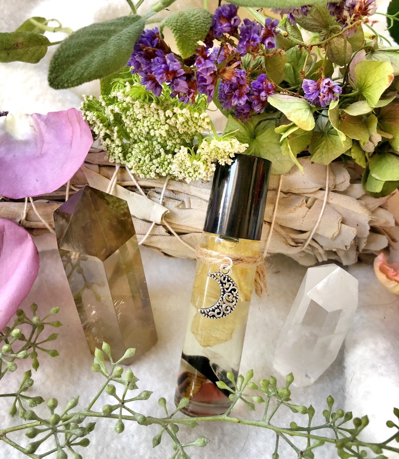 White Witch Essential Oil Perfume,Crystal Infused,Floral,Handmade,Wicca,Anointing Oil,Rollerball Perfume Oil,Apothecary,Aromatherapy image 1