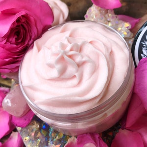 Coco Rose ~ Rose Quartz Sugar Scrub,Whipped Sugar Scrub,Crystal Infused Sugar Scrub,Body Polish,Body Scrub,Exfoliating,Handmade Sugar Scrub