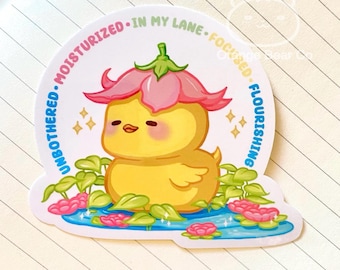 Flourishing Duck Meme Sticker: Flower Hat, Good Vibes