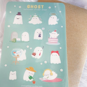 Ghost After Life Cute Decorative Halloween Sticker Sheet Stationery, Waterproof Vinyl, Scrapbook, Planner, Journal DIY Project, Cute Spooky