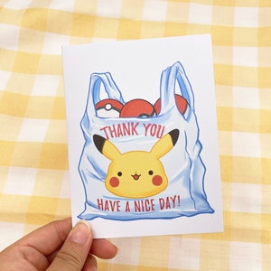 Tarjeta de felicitación de Pikachu hecha a mano, tamaño A2 en blanco con sobre, "Que tengas un buen día", juego de tarjetas de agradecimiento, bolsa para llevar, inspirada en el anime Pokémon