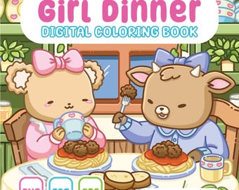 Girl Dinner Coloring Book: Cozy Cottagecore Animal Illustrations (Digital Download)