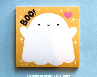 Boo! Cute and Spooky Ghost Friend Sticky Note Pad, Cute Spooky Kid Friendly Halloween Theme Memo Pad for School, Office, Planner Notes