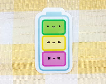 Happy Battery Emoji Sticker: Water Resistant Vinyl (1.675 in x 3 in)