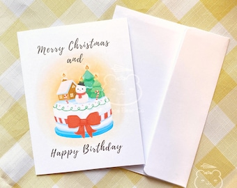 Christmas Birthday Card: Cake Illustration, December Holiday (A2)